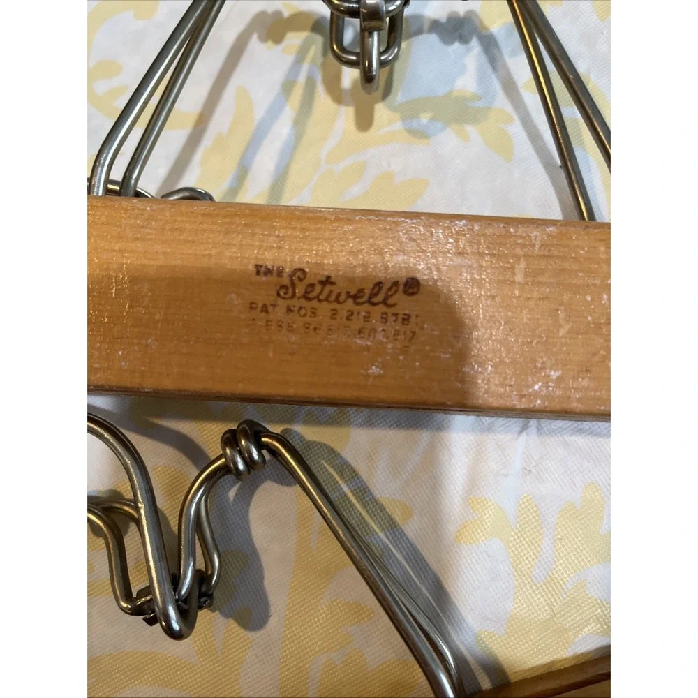 Vintage LOT of 3 SETWELL Wood Clamp Type Hangers for Pants Skirt Wooden